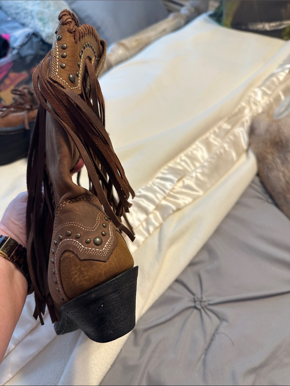 Fringed Brown Western Ankle Boots - Women - Picture 7 of 7